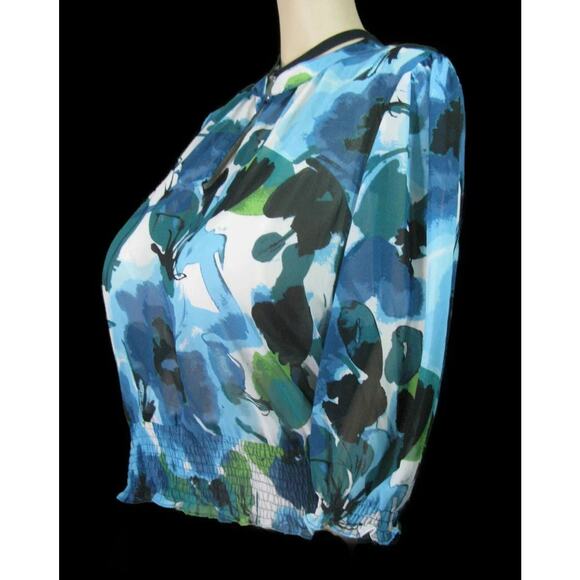 A.N.A. WOMEN'S 3/4 WATERCOLOR PRINT SPLIT KEY PEASANT SMOCKED BLOUSE SIZE XL-EUC - Picture 4 of 11